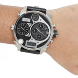 Diesel Mr Daddy Chronograph White Dial Black Leather Strap Watch For Men - DZ7125 Authentic Buy Shop Now