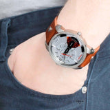 Diesel Mini Daddy Silver Dial Brown Leather Strap Watch For Men - DZ7309 Authentic Buy Shop Now