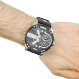Diesel Mr Daddy Chronograph Black Dial Black Leather Strap Watch For Men - DZ7313 Authentic Buy Shop Now