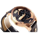 Diesel Mini Daddy Dual Time Black & Gold Dial Black Leather Strap Watch For Men - DZ7317 Authentic Buy Shop Now