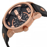 Diesel Mini Daddy Dual Time Black & Gold Dial Black Leather Strap Watch For Men - DZ7317 Authentic Buy Shop Now