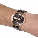 Diesel Mini Daddy Dual Time Black & Gold Dial Black Leather Strap Watch For Men - DZ7317 Authentic Buy Shop Now