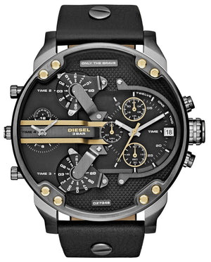 Diesel Mr Daddy 2.0 Chronograph Black Dial Black Leather Strap Watch For Men - DZ7348 Authentic Buy Shop Now