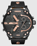 Diesel Mr Daddy 2.0 Chronograph Black Dial Black Leather Strap Watch For Men - DZ7350 Authentic Buy Shop Now