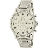 Hugo Boss Aeroliner Chronograph White Dial Silver Steel Strap Watch for Men - 1513182 Authentic Buy Shop Now