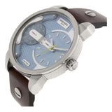 Diesel Mini Daddy LIght Blue Dial Brown Leather Strap Watch For Men - DZ7321 Authentic Buy Shop Now