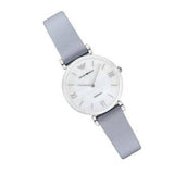 Emporio Armani Gianni T-Bar Mother Of Pearl White Dial Grey Leather Strap Watch For Women - AR11039 Authentic Buy Shop Now