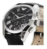 Emporio Armani Valente Chronograph Black Dial Black Leather Strap Watch For Men - AR1633 Authentic Buy Shop Now