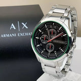 Armani Exchange Hampton Chronograph Black Dial Silver Steel Strap Watch For Men - AX2163 Authentic Buy Shop Now