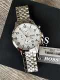 Hugo Boss Aeroliner Chronograph Quartz White Dial Silver Steel Strap Watch For Men - HB1512445 Authentic Buy Shop Now