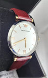 Emporio Armani Gianni T-Bar Quartz Silver Dial Brown Leather Strap Watch For Women - AR11061 Authentic Buy Shop Now