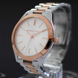 Michael Kors Slim Runway White Dial Two Tone Steel Strap Watch for Women - MK3204 Authentic Buy Shop Now