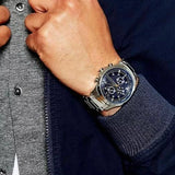 Armani Exchange Hampton Chronograph Blue Dial Silver Steel Strap Watch For Men - AX2155 Authentic Buy Shop Now