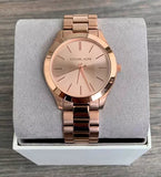 Michael Kors Mini Slim Runway Chronograph Quartz Rose Gold Dial Rose Gold Steel Strap Watch For Women - MK3205 Authentic Buy Shop Now