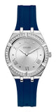 Guess Cosmo Diamonds Silver Dial Blue Rubber Strap Watch for Women - GW0034L5 Authentic Buy Shop Now