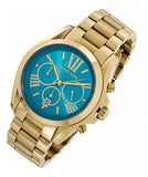 Michael Kors Bradshaw Chronograph Blue Dial Gold Steel Strap Watch For Women - MK5975 Authentic Buy Shop Now