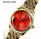 Michael Kors Lexington Quartz Orange Dial Gold Steel Strap Watch For Women - MK3284 Authentic Buy Shop Now