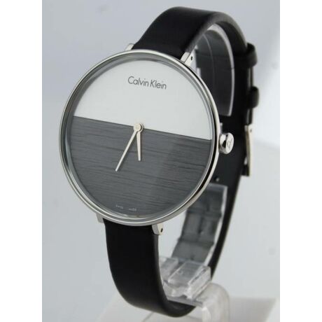 Calvin Klein Rise White Grey Dial Black Leather Strap Watch for Women - K7A231C3 Authentic Buy Shop Now