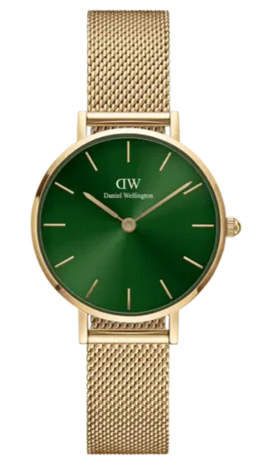 Daniel Wellington Petite Emerald Green Dial Gold Mesh Strap Watch For Women - DW00100479 Authentic Buy Shop Now
