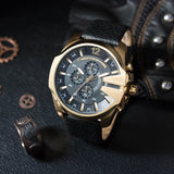 Diesel Mega Chief Chronograph Black Dial Black Leather Strap Watch For Men - DZ4344 Authentic Buy Shop Now