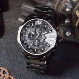 Diesel Mega Chief Chronograph Black Dial Black Steel Strap Watch For Men - DZ4283 Authentic Buy Shop Now