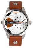 Diesel Mini Daddy Silver Dial Brown Leather Strap Watch For Men - DZ7309 Authentic Buy Shop Now