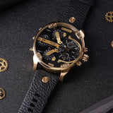 Diesel Mr Daddy Chronograph Black Dial Black Leather Strap Watch For Men - DZ7371 Authentic Buy Shop Now