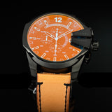 Diesel Mega Chief Chronograph Black Dial Brown Leather Strap Watch For Men - DZ4476 Authentic Buy Shop Now