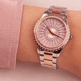 Michael Kors Layton Three Hand Pink Dial Two Tone Steel Strap Watch For Women - MK6894 Authentic Buy Shop Now