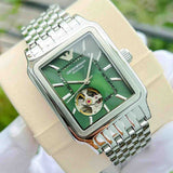 Emporio Armani Meccanico Automatic Green Dial Silver Steel Strap Watch For Men - AR60067 Authentic Buy Shop Now