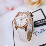 Tissot T-Classic Powermatic 80 Mother of Pearl Silver Dial White Leather Strap Watch For Women - T108.208.26.117.00 Authentic Buy Shop Now