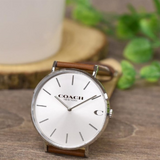Coach Charles Silver Dial Brown Leather Strap Watch for Men - 14602152 Authentic Buy Shop Now