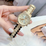 Michael Kors Ritz Chronograph Gold Dial Gold Steel Strap Watch For Women - MK6597 Authentic Buy Shop Now