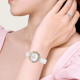Swarovski Lovely Crystals Mother of Pearl Dial White Leather Strap Watch for Women - 5242904 Authentic Buy Shop Now