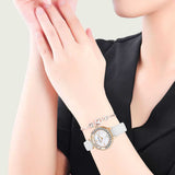 Swarovski Lovely Crystals Mother of Pearl Dial White Leather Strap Watch for Women - 5242904 Authentic Buy Shop Now