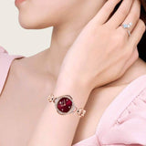 Swarovski Crystal Flower Red Dial Rose Gold Steel Strap Watch for Women - 5552783 Authentic Buy Shop Now