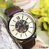 Fossil Flynn Mechanical Skeleton Beige Dial Brown Leather Strap Watch for Men - BQ2215 Authentic Buy Shop Now