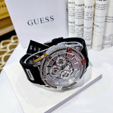 Guess King Quartz Crystals Silver Dial Black Silicone Strap Watch For Men - GW0537G1 Authentic Buy Shop Now