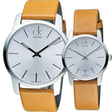 Calvin Klein City Silver Dial Light Brown Leather Strap Watch For Women- K2G23120 Authentic Buy Shop Now
