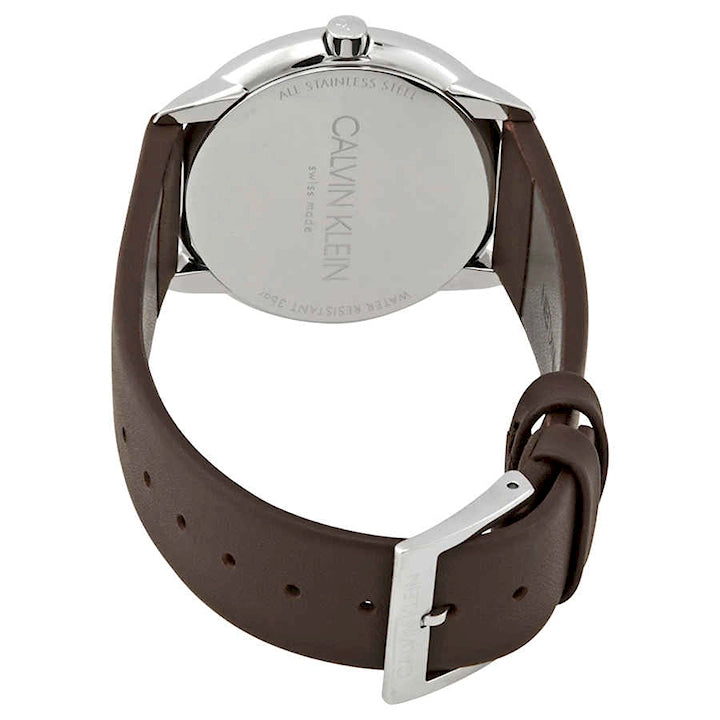 Calvin Klein Minimal Silver Dial Brown Leather Strap Watch for Men - K3M221G6 Authentic Buy Shop Now