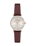 Emporio Armani Gianni T-Bar Quartz Silver Dial Brown Leather Strap Watch For Women - AR11061 Authentic Buy Shop Now