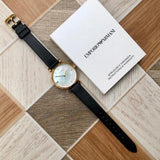 Emporio Armani Gianni T-Bar Quartz Mother of Pearl Dial Black Leather Strap Watch For Women - AR1910 Authentic Buy Shop Now