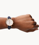 Fossil Original Boyfriend Chronograph White Dial Navy Blue Leather Strap Watch for Women - ES3838 Authentic Buy Shop Now