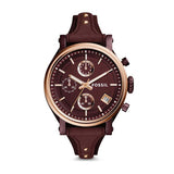 Fossil Original Boyfriend Sport Chronograph Maroon Dial Maroon Leather Strap Watch for Women - ES4114 Authentic Buy Shop Now