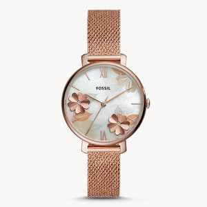 Fossil Jacqueline Three-Hand White Dial Rose Gold Mesh Bracelet Watch for Women - ES4534 Authentic Buy Shop Now