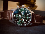IWC Pilot's Watch Chronograph Edition Racing Green 43mm Green Dial Brown Leather Strap Watch for Men - IW377726 Authentic Buy Shop Now