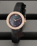 Emporio Armani Aviator Crystals Mother of Pearl Black Dial Black Silicon Strap Watch For Women - AR11373 Authentic Buy Shop Now