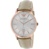 Emporio Armani Classic Quartz Silver Dial Beige Leather Strap Watch For Men - AR2464 Authentic Buy Shop Now