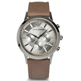 Emporio Armani Classic Chronograph Silver Dial Brown Leather Strap Watch For Men - AR2471 Authentic Buy Shop Now