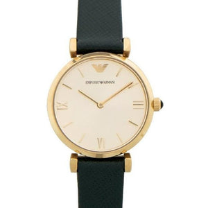 Emporio Armani Retro Champagne Beige Dial Green Leather Strap Watch For Women - AR1726 Authentic Buy Shop Now